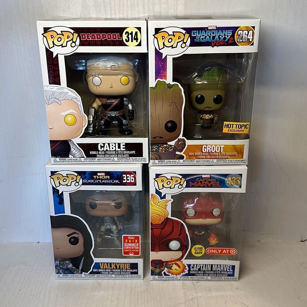 Funko Pop! Marvel 264 Groot #336 Valkyrie #314 Cable #433 Captain Marvel set of‎